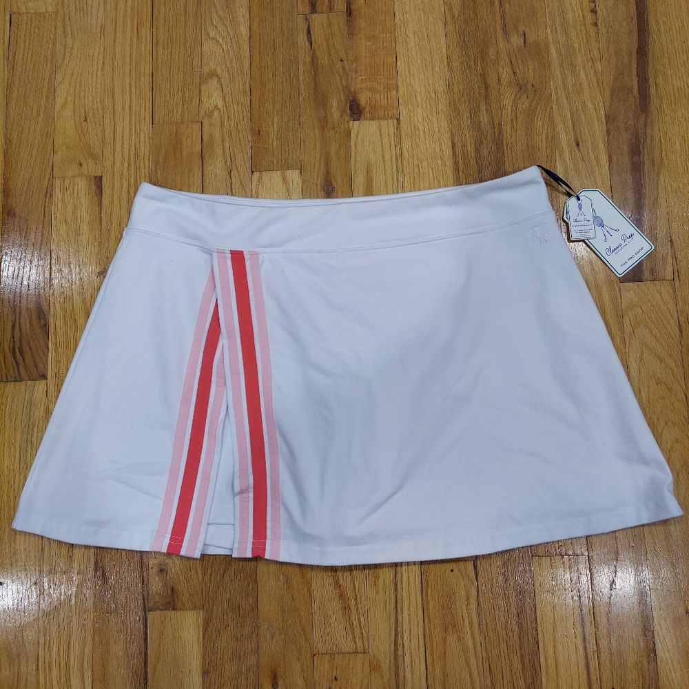 NWT Classic Prep Women's Tennis Skirt Bright White with Pink Accents (Size: XL)